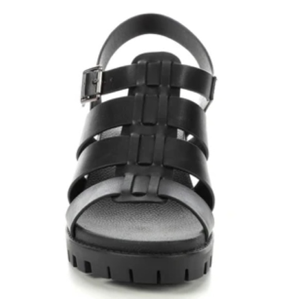 Size 7.5 Soda EMI Black Lug Sole Platform Heel Sandals - Picture 3 of 6